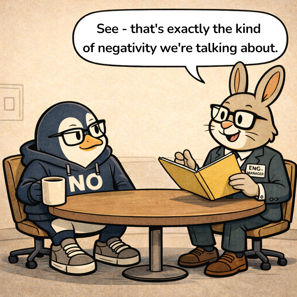 Hopper consults his folder and says that response is exactly the kind of negativity they're talking about.