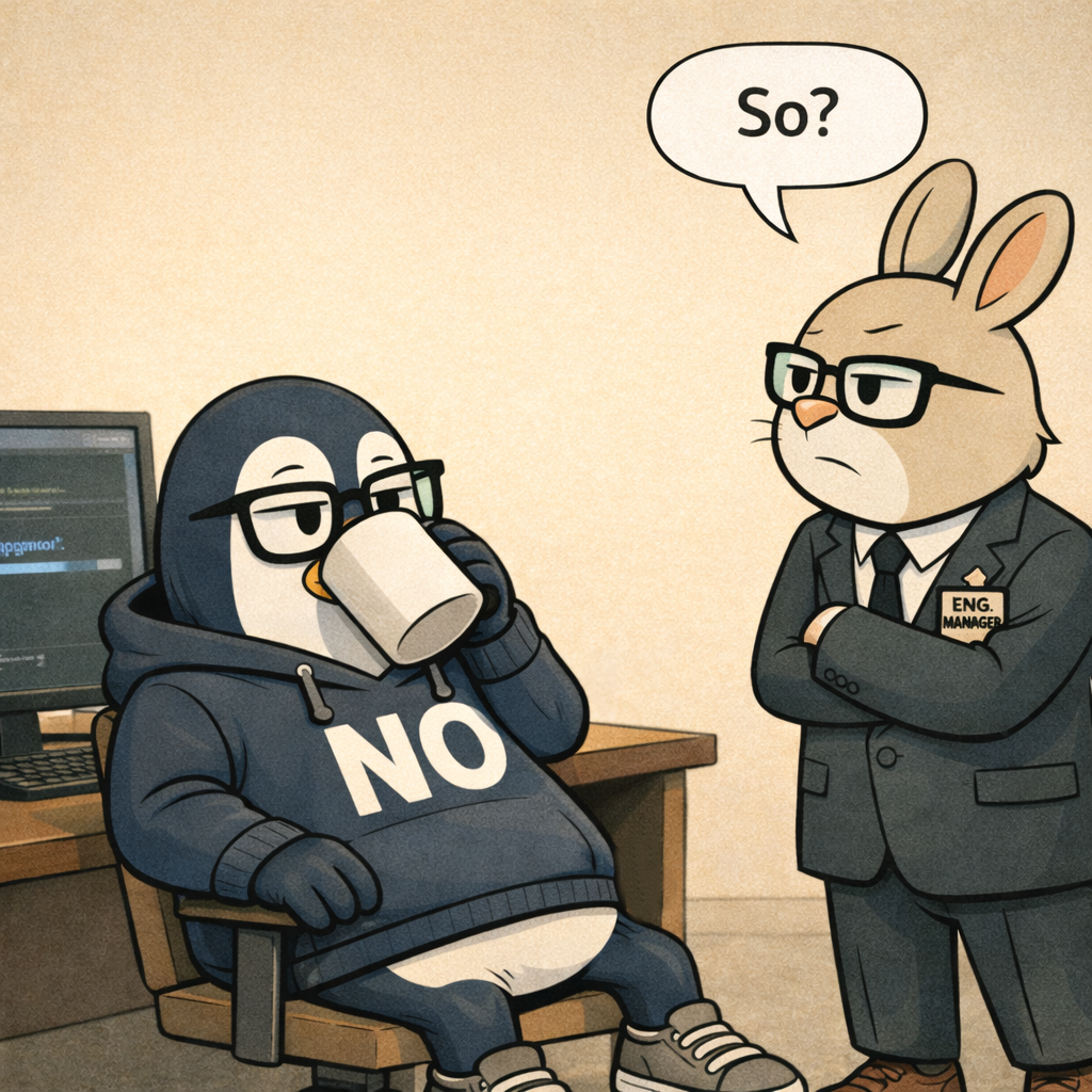 Hopper impatiently says 'So?' with arms crossed while Nullwing silently sips coffee, eyes locked on Hopper with quiet confidence.