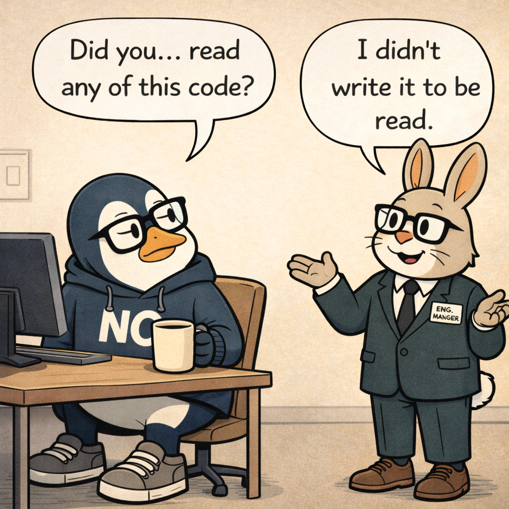 Nullwing asks Hopper if he read any of the code; Hopper shrugs casually and replies 'I didn't write it to be read.'