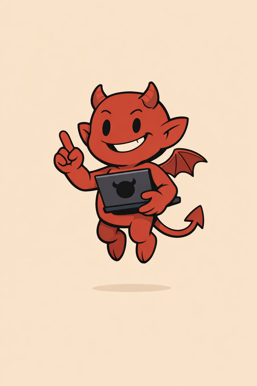 The Daemon — a tiny red devil with horns, holding a small laptop